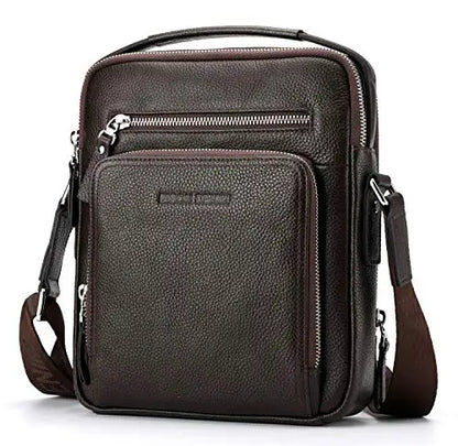 BISON DENIM Carbon Fiber Leather Messenger Bag Leather Coffee CN