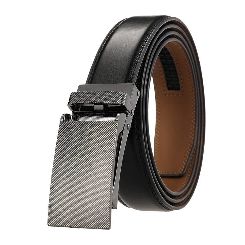 VATLTY 31mm Leather Belt for Men Alloy Automatic Buckle Without Holes Black 2