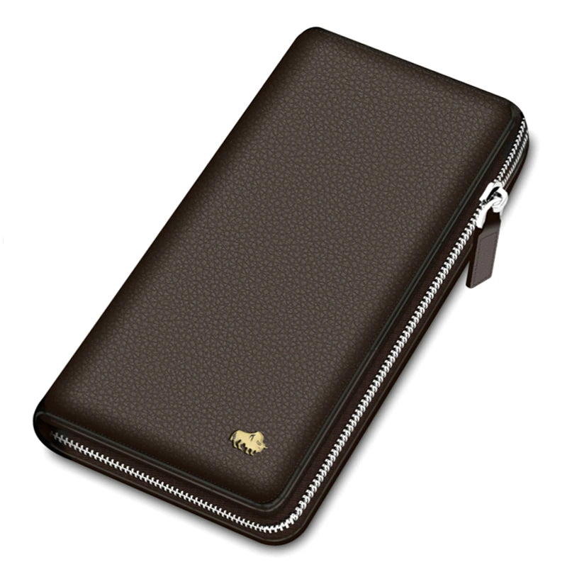 BISON DENIM Brand Genuine Leather Wallet RFID Blocking Clutch N8195 - coffee