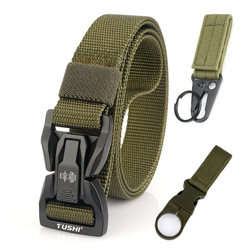 VATLTY 2.5cm Thin Tactical Belt Soft Real Nylon QR Metal Buckle Wolf brown set 1 125cm
