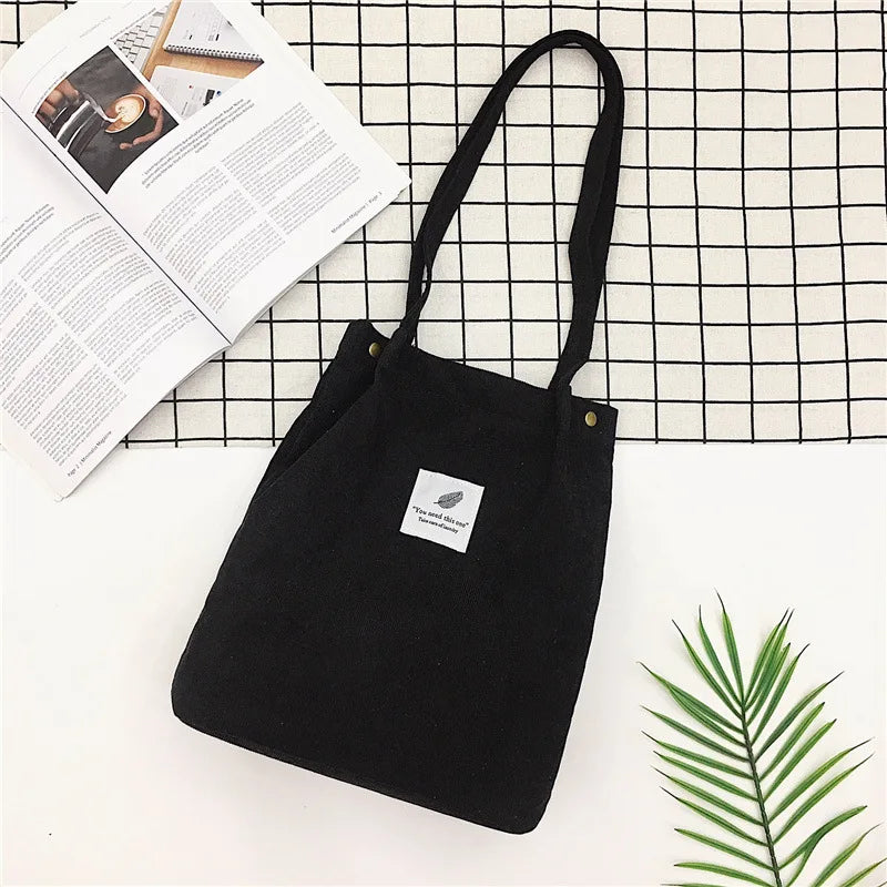 Corduroy Bag for Women Shopper black