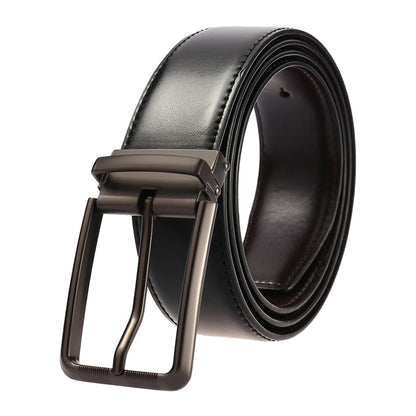 VATLTY New Men's Belt Hard Metal Buckle Leather Belt Gray buckle black