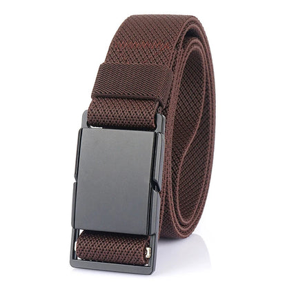 VATLTY 3.4cm Elastic Casual Belt for Men Metal Magnetic Buckle Brown 125cm