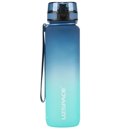 UZSPACE 1000ml Sport Water Bottle With Time Marker BPA Free blue and green 901-1000ml