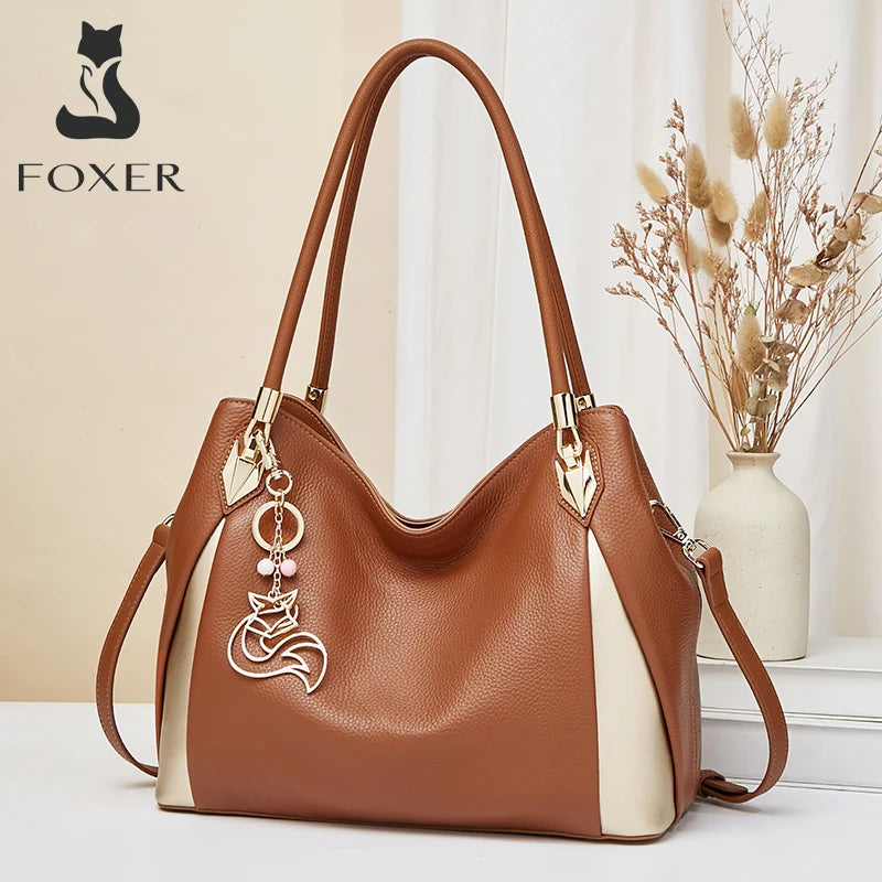 FOXER Women's Cowhide Handbag Female Genuine Leather