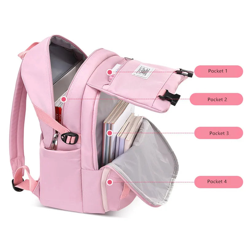 Fengdong high school bags for girls student many pockets waterproof school backpack teenage girl high quality campus backpack