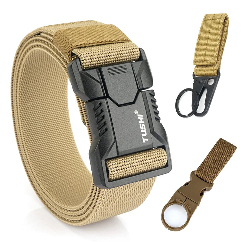 VATLTY New Tactical Outdoor Belt for Men and Women Aluminum Alloy Buckle Khaki set A 125cm