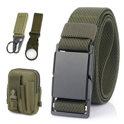 VATLTY 3.4cm Elastic Casual Belt for Men Metal Magnetic Buckle ArmyGreen C 125cm