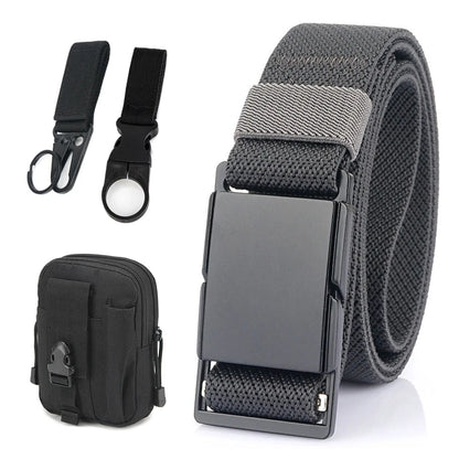 VATLTY 3.4cm Elastic Casual Belt for Men Metal Magnetic Buckle Gray C 125cm