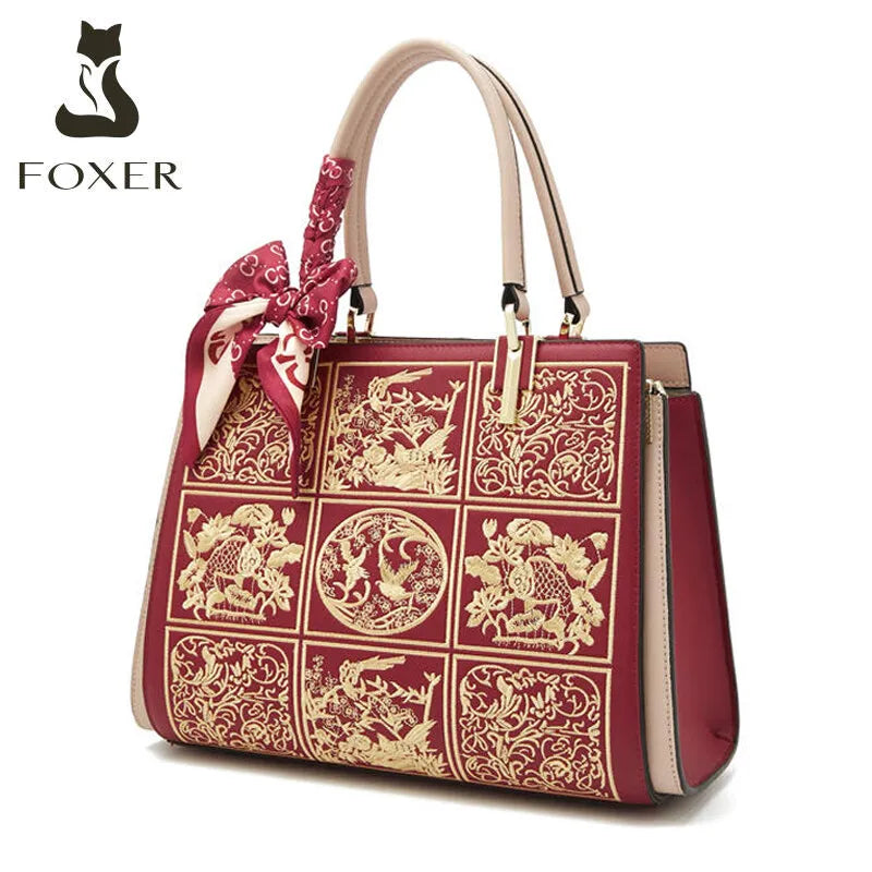 FOXER Women Crossbody Shoulder Bag Chic Split Leather Red