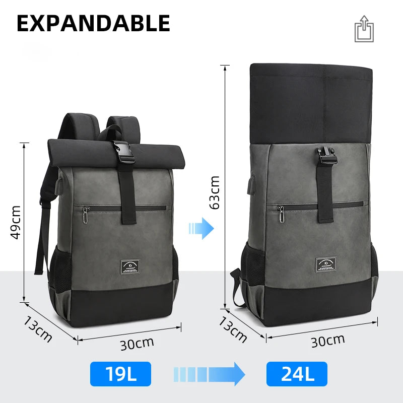 Waterproof usb Computer Backpack PU Leather