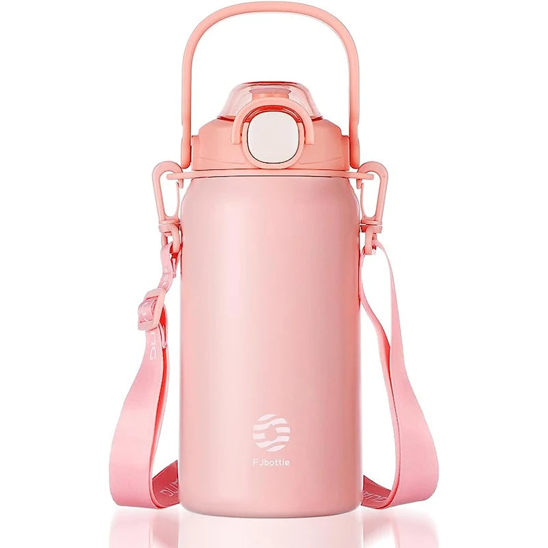 FEIJIAN Thermos Bottle Large Capacity With Straw Stainless Steel Pink