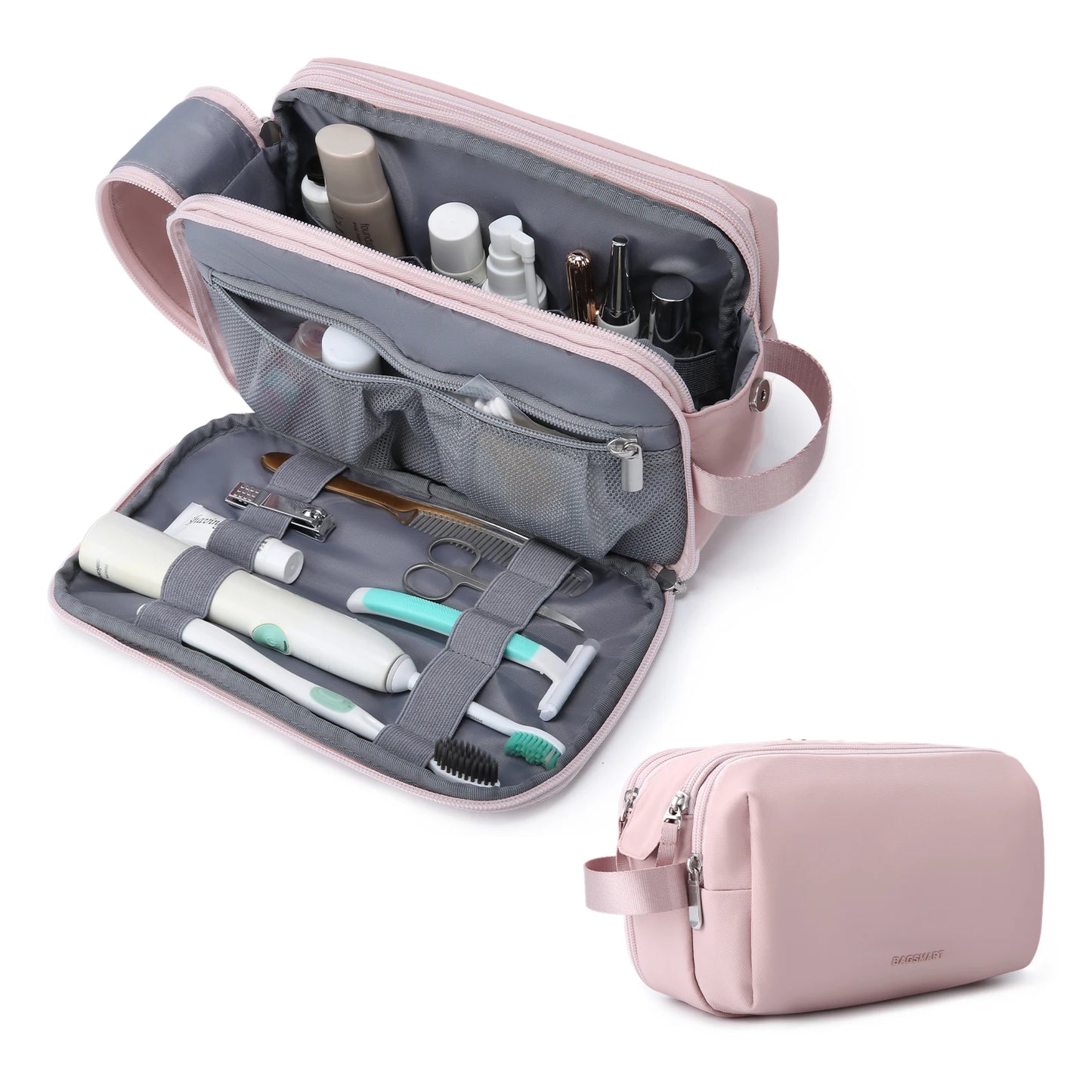 Women's Cosmetic Bag BAGSMART Waterproof Dopp Kit for Travel Pink M