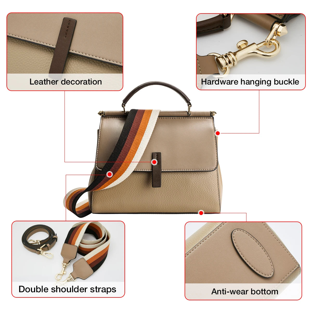 FOXER Split Leather Crossbody Shoulder Bag Office Handbag