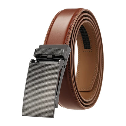 VATLTY 31mm Leather Belt for Men Alloy Automatic Buckle Without Holes Brown 2