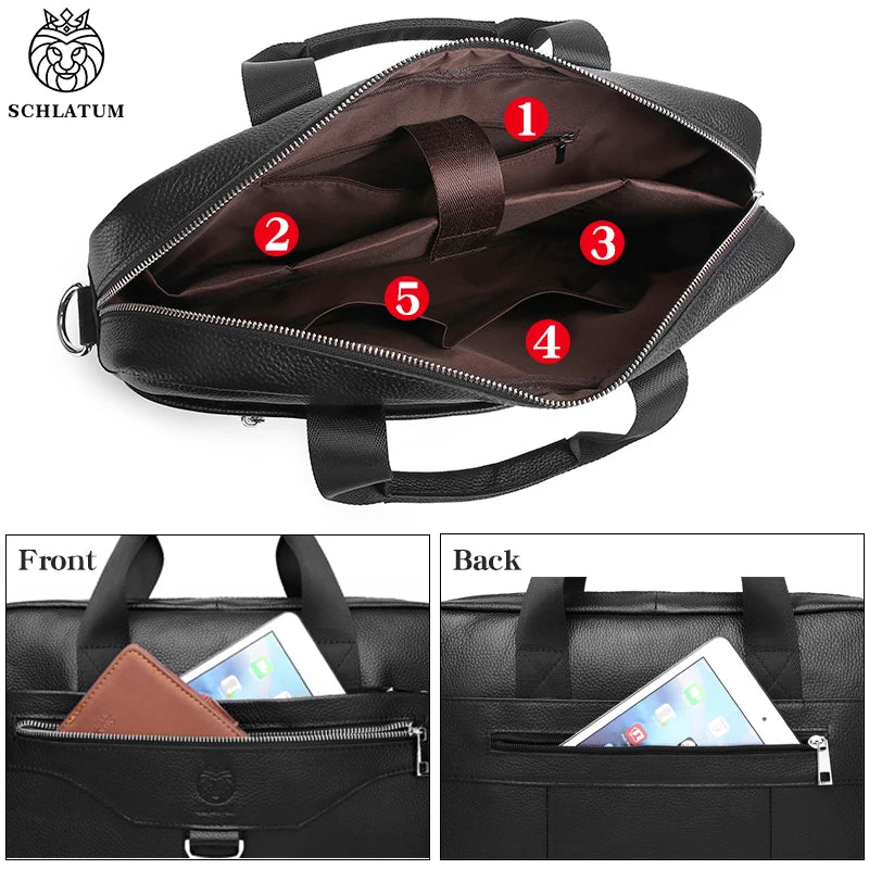 SCHLATUM Men's Leather Briefcase Casual Crossbody Bag 15.6inch Laptop