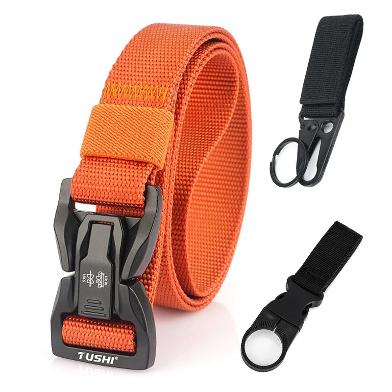 VATLTY 2.5cm Thin Tactical Belt Soft Real Nylon QR Metal Buckle Orange set 125cm