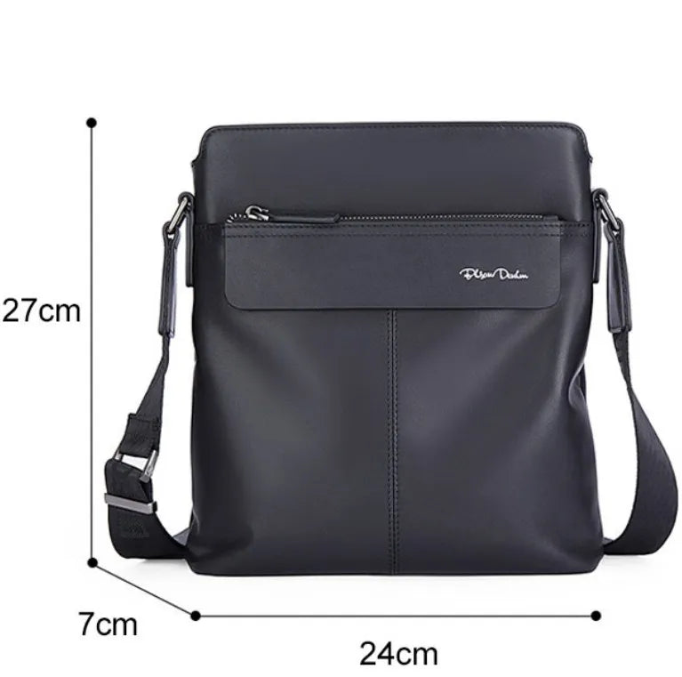 BISON DENIM Soft Genuine Leather Shoulder 10.5" Ipad Messenger Bag N20300-1Black