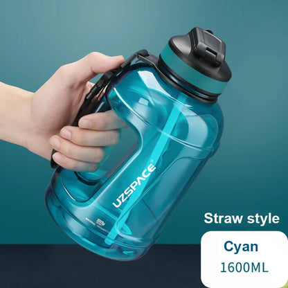 UZSPACE Gradient Color Gallon Pot Super Large Capacity Straw 1600ML Cyan 1500-2500ml