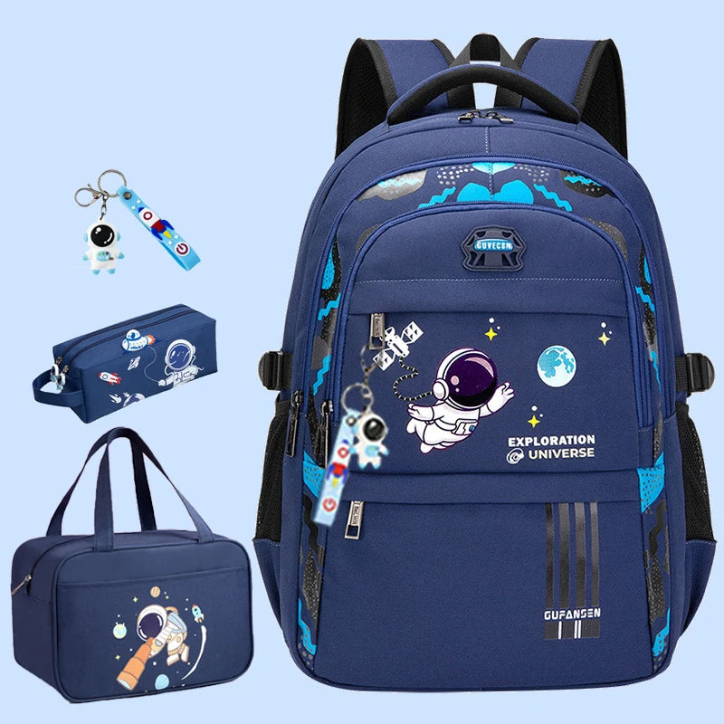 Large Capacity School Backpack Blue Set