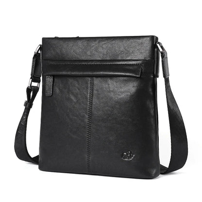 BISON DENIM Soft Genuine Leather Shoulder 10.5" Ipad Messenger Bag N20049-1Black