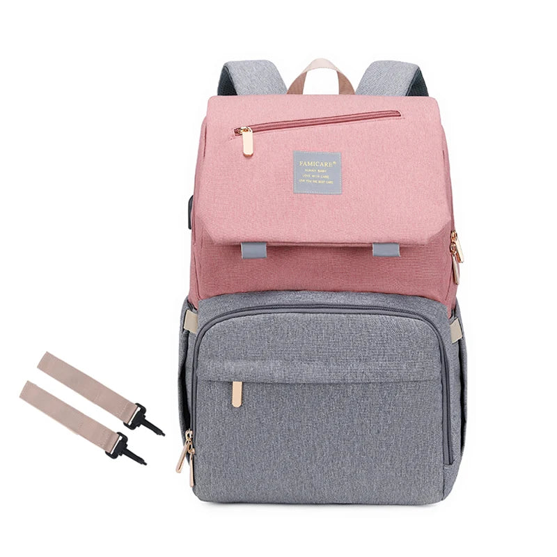 Multifunctional Waterproof Fabric Baby Diaper Bag pink grey bag