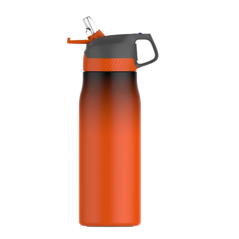 FEIJIAN Insulated Water Bottle with Straw Lid Double Wall Thermos Stainless Steel Black Orange 710ml 550-710ml