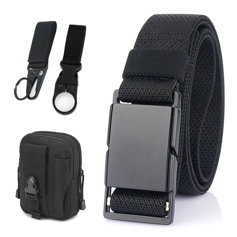 VATLTY 3.4cm Elastic Casual Belt for Men Metal Magnetic Buckle Black C 125cm