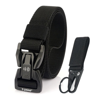 VATLTY 2.5cm Thin Tactical Belt Soft Real Nylon QR Metal Buckle Black set 125cm