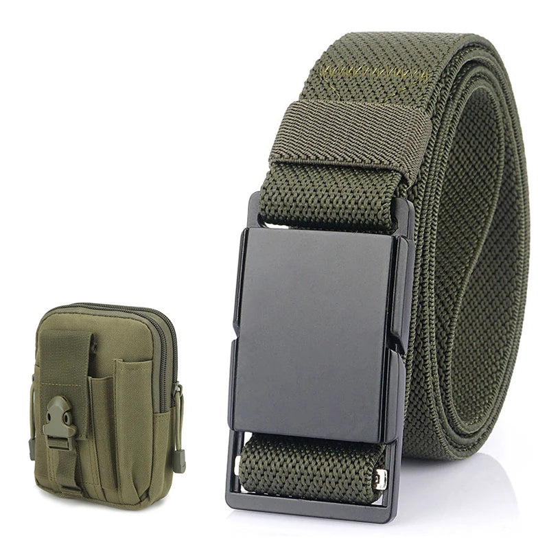 VATLTY 3.4cm Elastic Casual Belt for Men Metal Magnetic Buckle ArmyGreen B 125cm