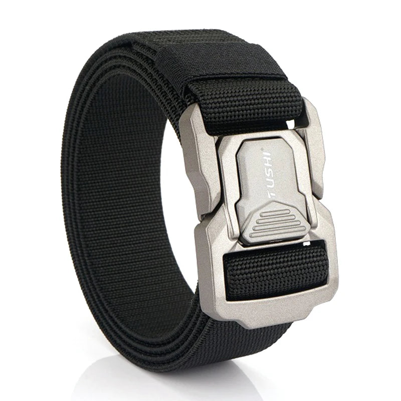 VATLTY Elastic Belt for Men/Unisex Aluminum Alloy Hiking Military Tactical Belt Black 1 125cm
