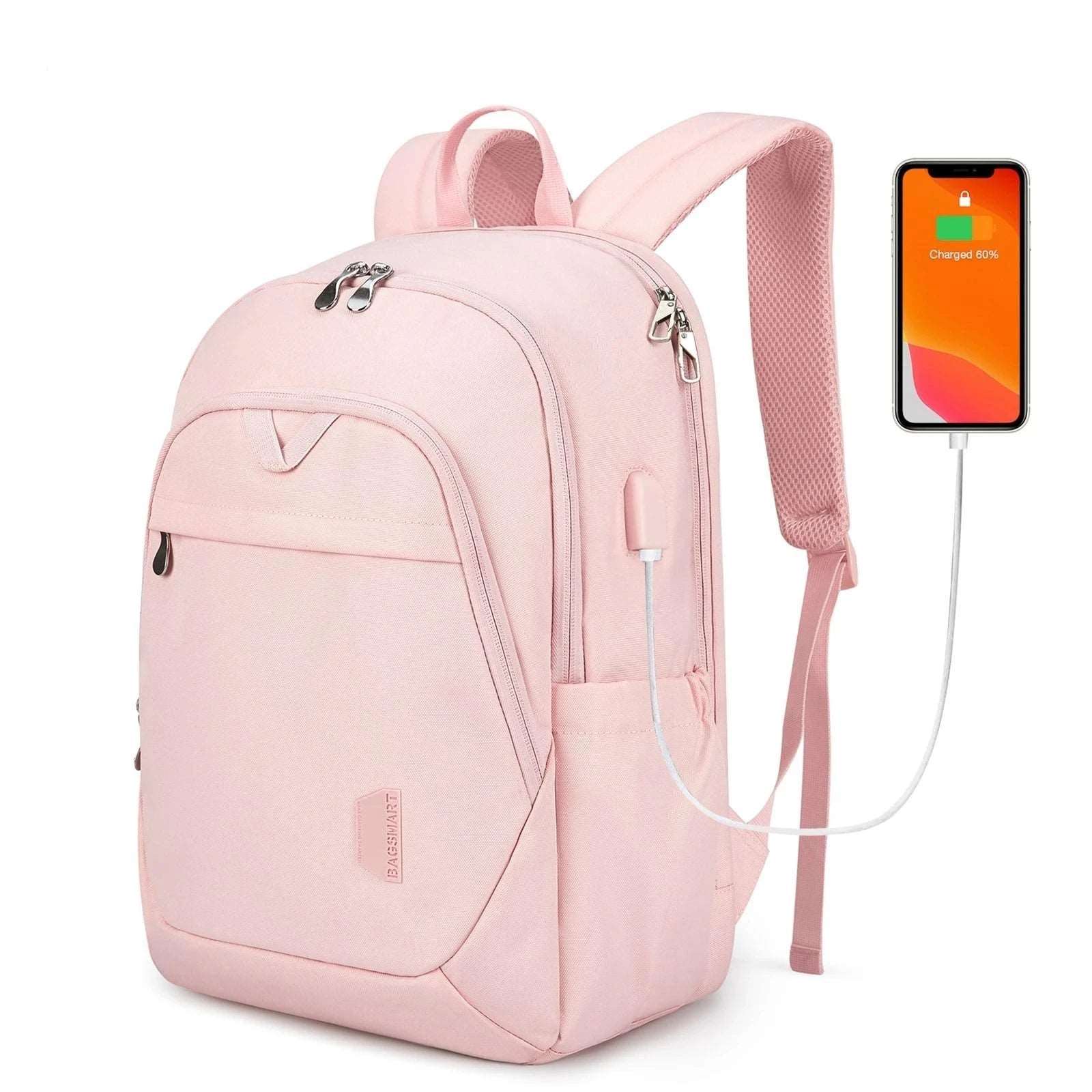 BAGSMART Men's/Women's Backpack Anti-theft Large Waterproof with USB Charging Port 15.6inch laptop Pink