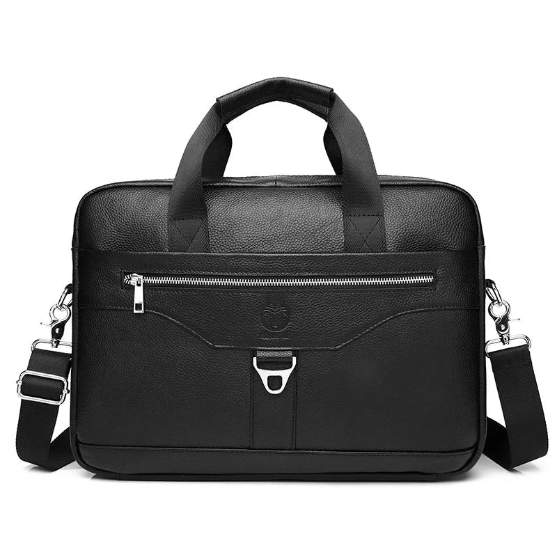 SCHLATUM Men's Leather Briefcase Casual Crossbody Bag 15.6inch Laptop Black