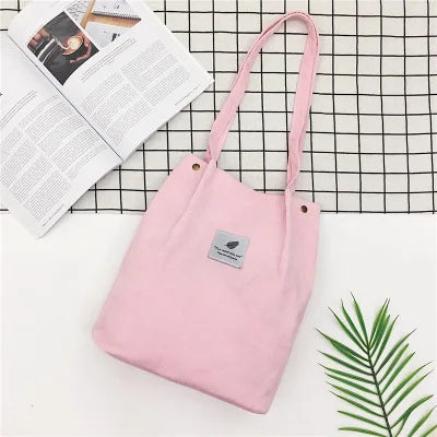 Corduroy Bag for Women Shopper Pink
