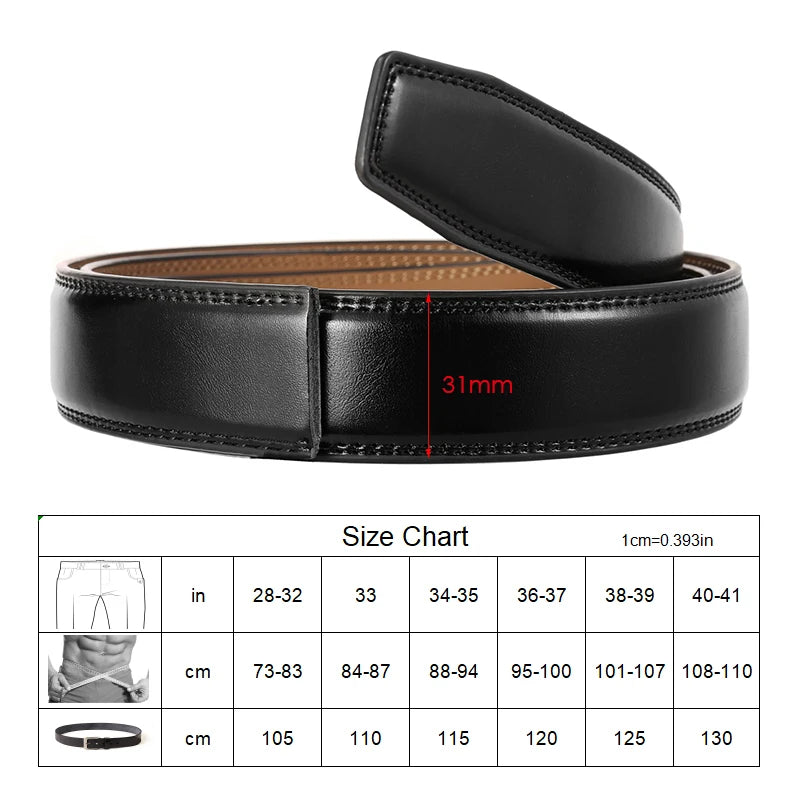 VATLTY 31mm Leather Belt for Men Alloy Automatic Buckle Without Holes