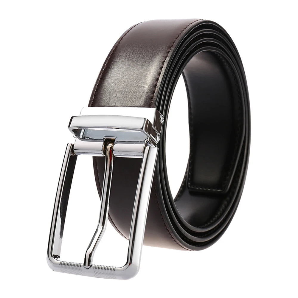 VATLTY New Men's Belt Hard Metal Buckle Leather Belt Chrome buckle brown