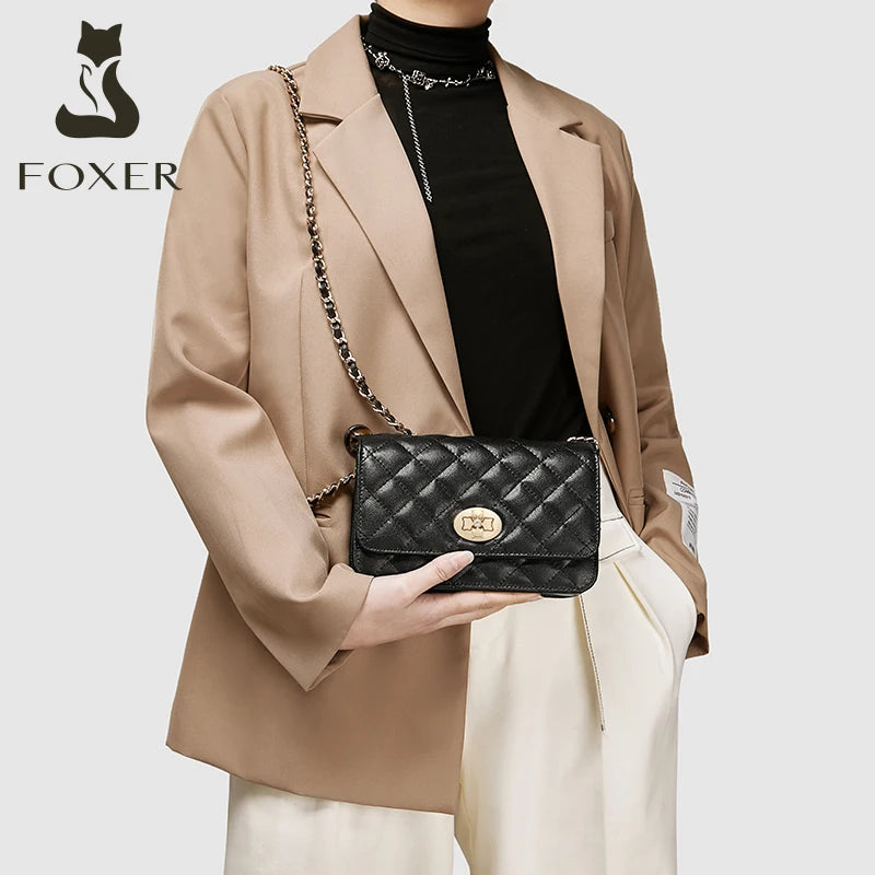 FOXER Lattice Women Messenger Bag Split Leather