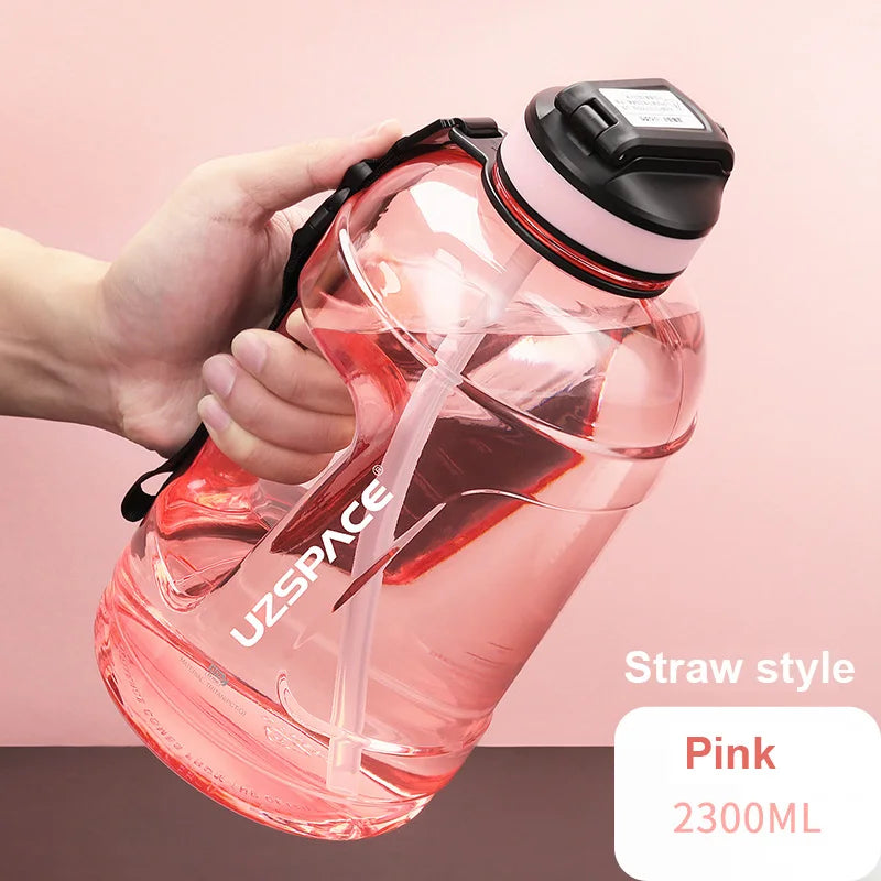 UZSPACE Gradient Color Gallon Pot Super Large Capacity Straw 2300ML Pink 1500-2500ml