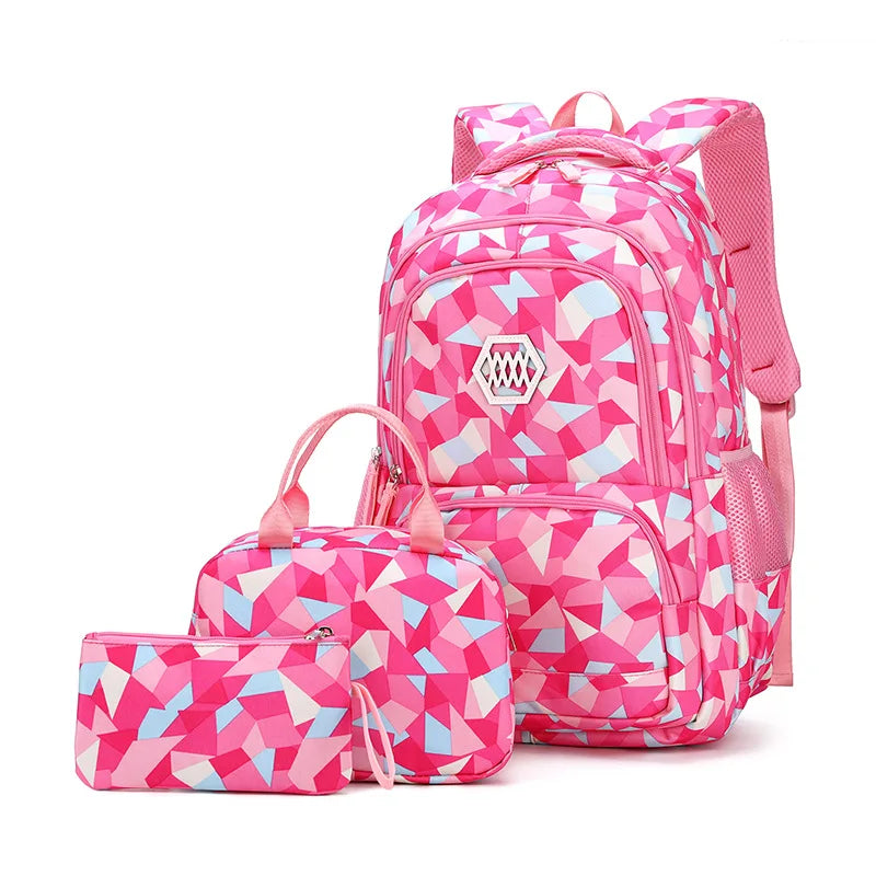 School Backpack Set Waterproof Nylon Rose 1 Set