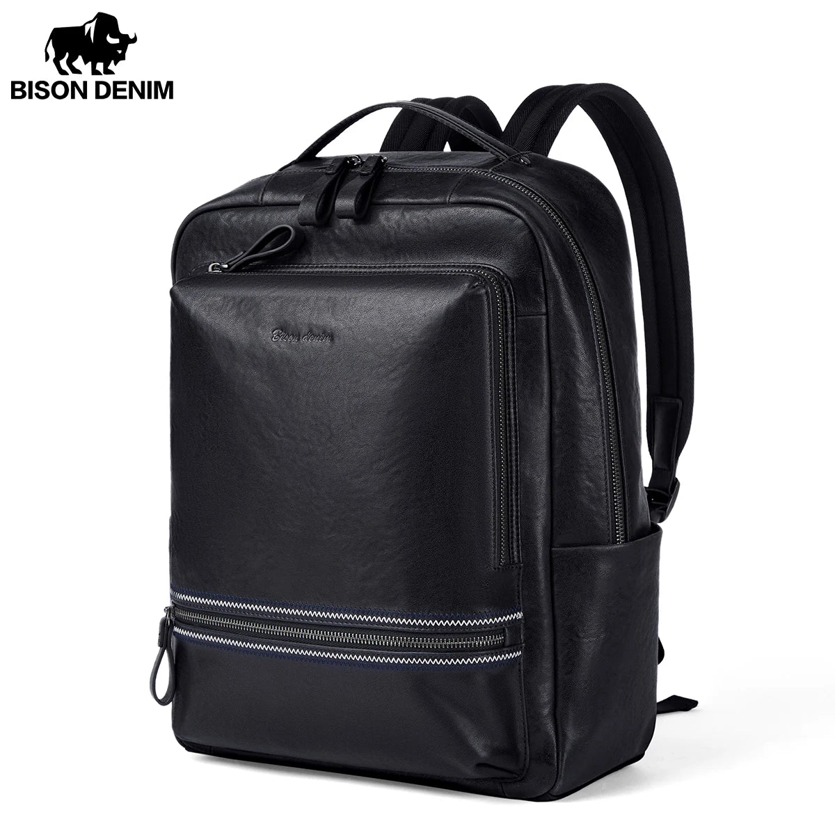 BISONDENIM Genuine Leather Men's Backpack Fashion Large Capacity