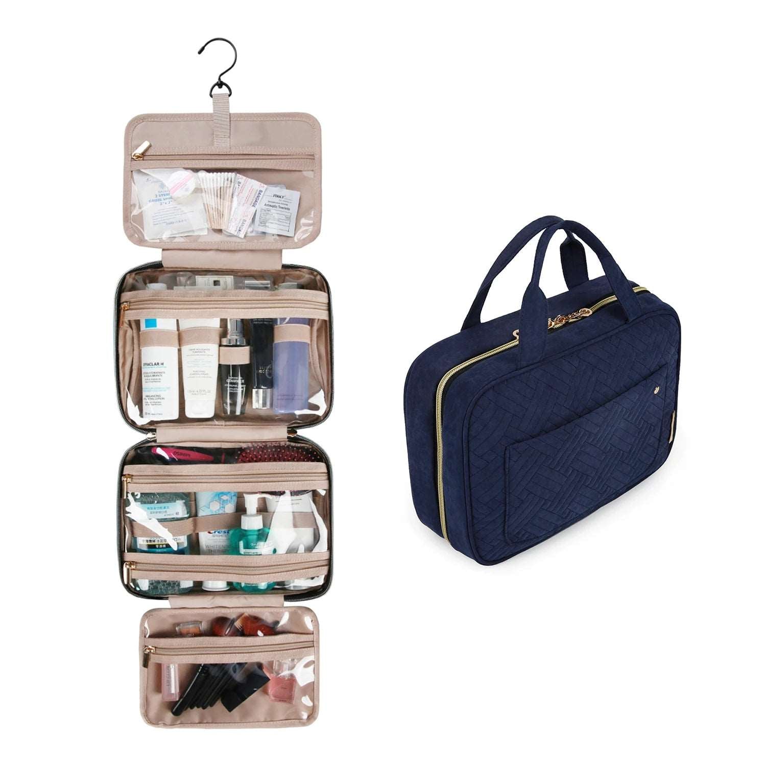 BAGSMART Makeup Cosmetic Bag with Hanging Hook Dark blue