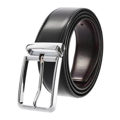 VATLTY New Men's Belt Hard Metal Buckle Leather Belt Chrome buckle black