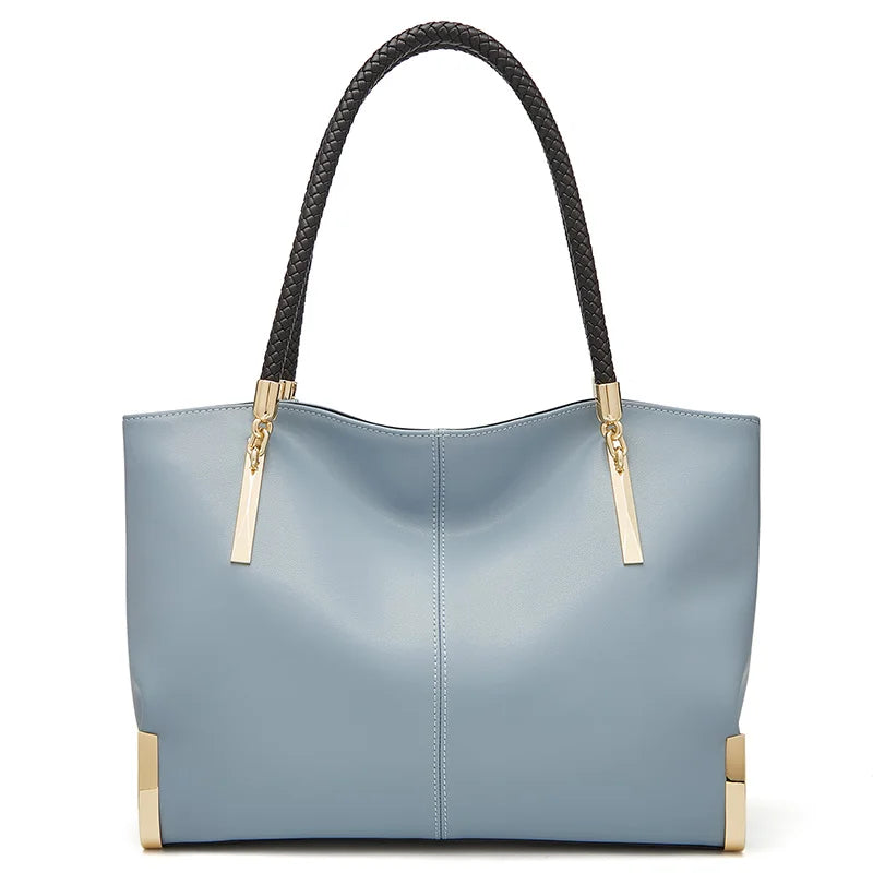 FOXER Brand Stylish Women Cowhide Leather Handbag Light blue