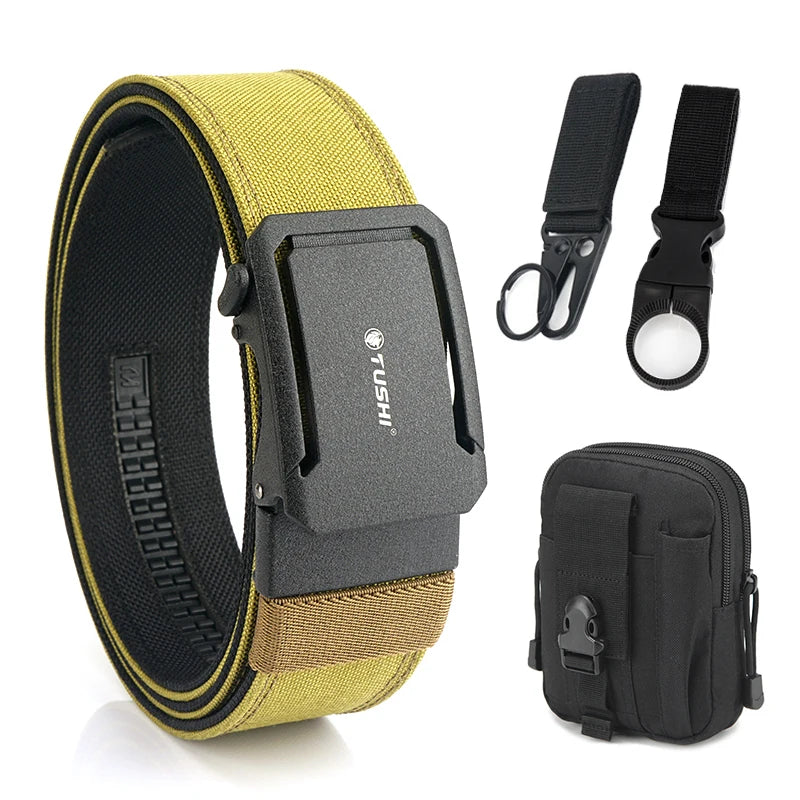 VATLTY 4.3cm Hard Tactical Belt 1100D Tight Nylon Alloy Automatic Buckle Wolf brown set C 120cm