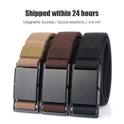 VATLTY 3.4cm Elastic Casual Belt for Men Metal Magnetic Buckle