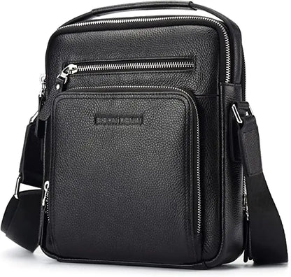 BISON DENIM Carbon Fiber Leather Messenger Bag Leather Black CN