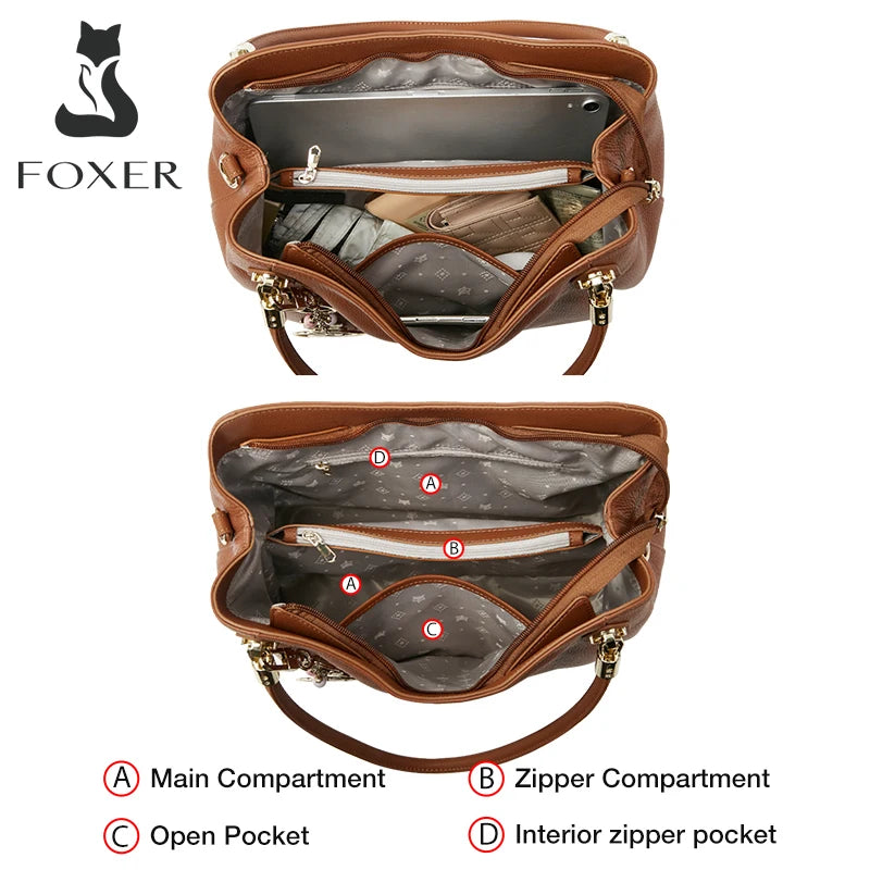 FOXER Women's Cowhide Handbag Female Genuine Leather