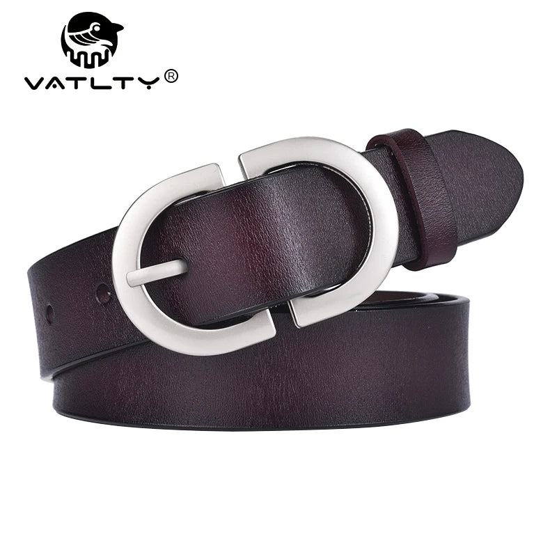 VATLTY Women's Leather Belt 2.8cm Natural Cowhide Silver Alloy Buckle