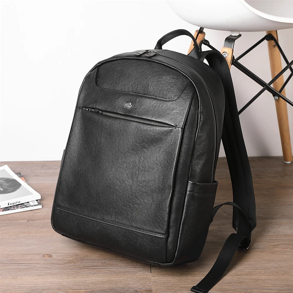 BISON DENIM Retro Genuine Leather Men's Backpack Business Outdoor Travel Cowhide Schoolbag Men Women Computer Notebook Bag