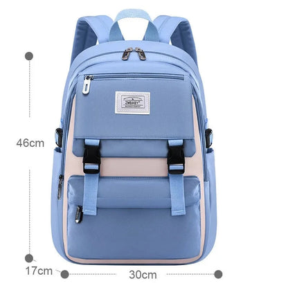 Fengdong high school bags for girls student many pockets waterproof school backpack teenage girl high quality campus backpack Blue